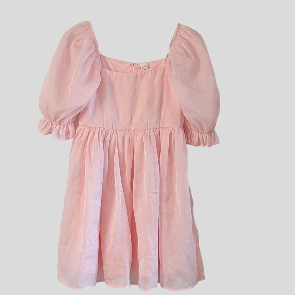 Girls Pink Puff Sleeve Party Dress 12 NWT Shimmer Coquette Princess Babydoll